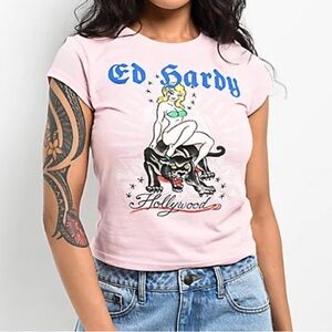 NWT Y2k Ed Hardy Hollywood Pink Candy T-Shirt - Medium